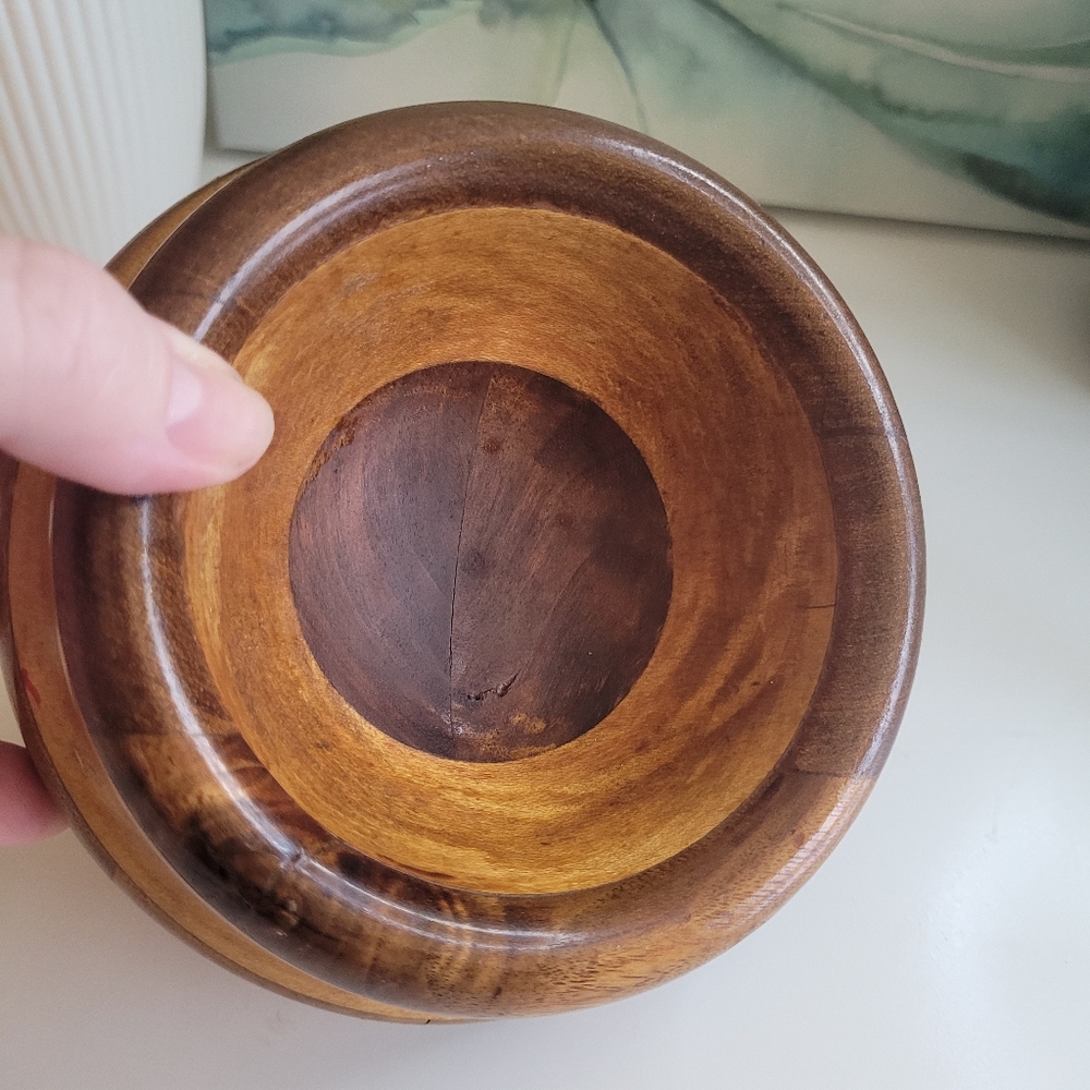 Hand Turned Wooden Decorative Bowl Trinkets Coins Catch All Vintage